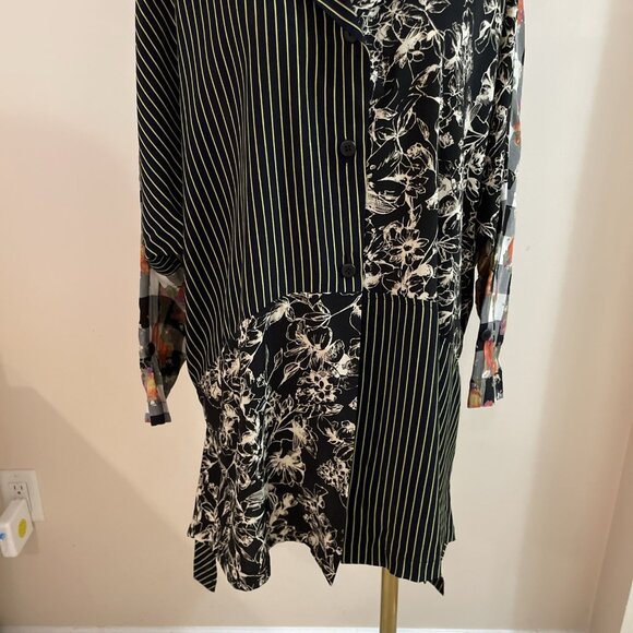 M Square Patchwork Top Tunic Women's XL Black Multi Button Front Oversized Boho - Picture 3 of 12